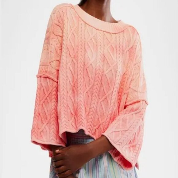 NWT Free People Washed Ashore Sweater in Pink Combo - Picture 3 of 4